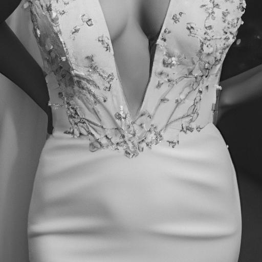Váy cưới hiện đại và tinh tế với cổ áo sâu và đường xẻ cao.