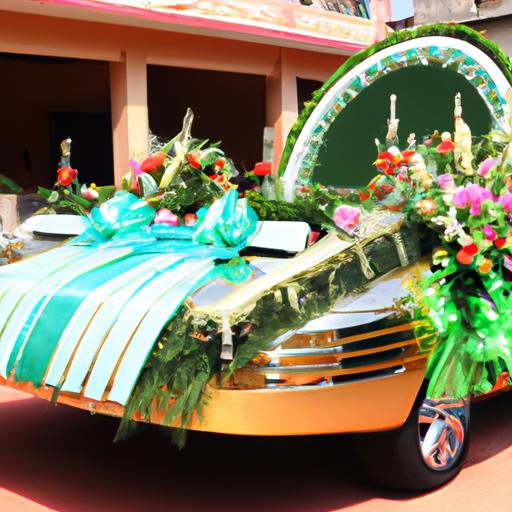 Xe cưới được trang trí sử dụng trong nghi thức rước dâu về nhà trai
